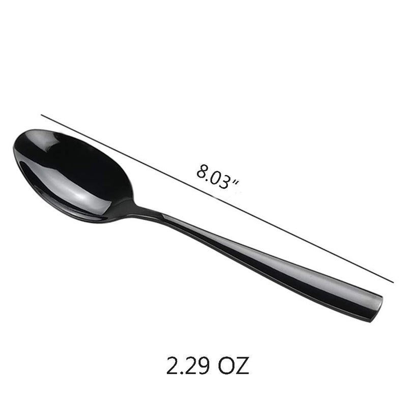 Teyyvn 16-Pack Black Stainless Steel Dinner Spoon, 8.03 Inches, Mirror Polished - Image 2